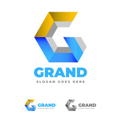 Royal Blue and Golden Grand Palace 3D G Logo