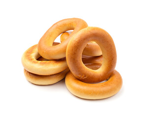 Pile of bagels isolated on white background.