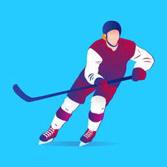 Cartoon illustration of a man playing hockey