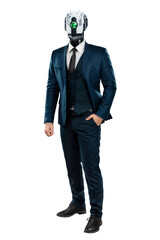New workforce, Robot head suit worker, cyborg, office worker. Robotics, new normal, future,...