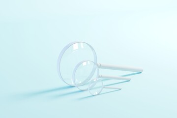 Magnify glass set on blue color background for copy space. Minimal idea concept business. 3D Render - 506335459
