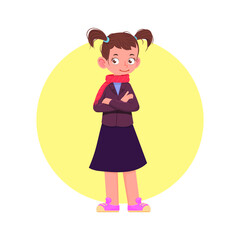 Cheerful child active pose, cartoon style flat illustration.