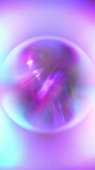 Holographic crystal ball effect, neon ring, circle. Unicorn purple pink very peri colors blurry gradient. Copy space background. Lens flare and highlights, Optical and light illusion