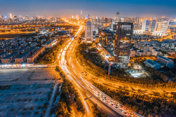 Fototapeta na wymiar Aerial shot of tianjin city overpass in China