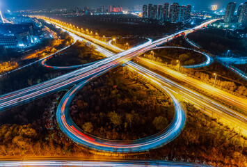 Aerial shot of tianjin city overpass in China