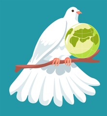 Dove on branch with globe, peace and calmness
