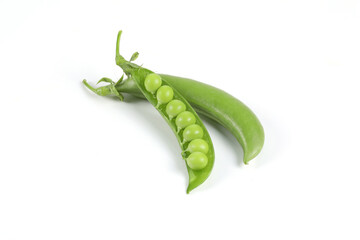 Fresh green peas isolated on white background.