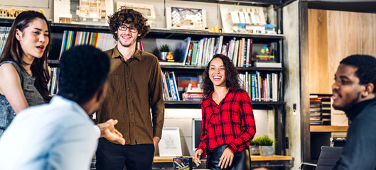 Group of business meeting and discussing strategy with startup project analysis finance process.Success business people plan and brainstorm marketing idea with document in office.Teamwork