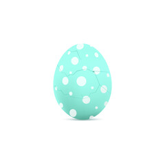 Egg with cracks in 3D vector illustration, turquoise egg with specks isolated