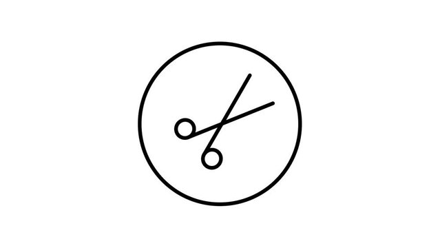 Scissors line icon inside circle, cut, black outline, line icon animation.