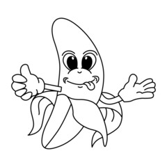 Cute banana cartoon coloring page illustration vector. For kids coloring book.