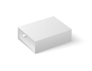 Realistic slide box mockup with ribbon to pull out, 3d vector illustration isolated on white background.