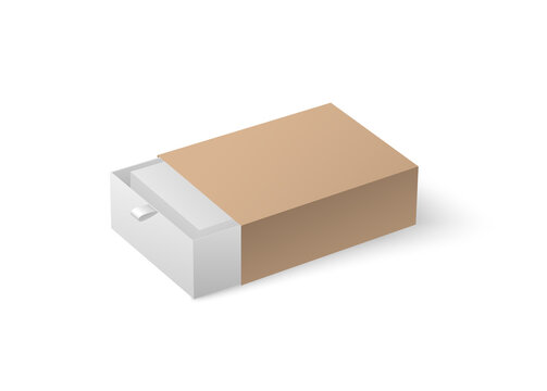 Beige, brown open box slider, mockup, on white background vector realistic illustration.