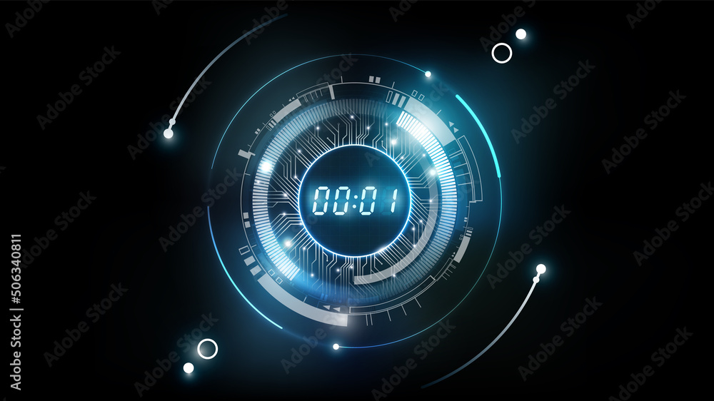 Wall mural abstract futuristic technology background with digital number timer concept and countdown, can adjus