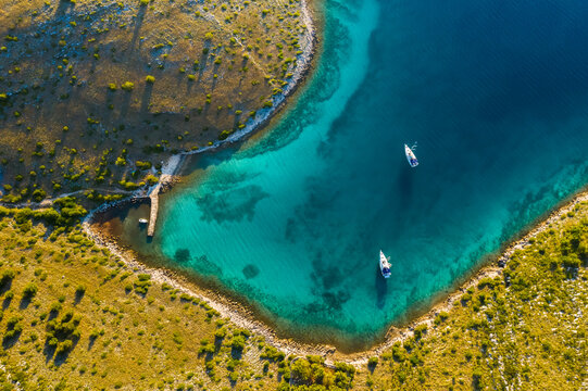 Aerial view of Kornati island archipelago at sunrise. Kornati National Park, Croatia.