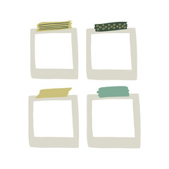 photo frame on decorative colored tape set. vector illustration hand drawn in doodle cartoon style. scandinavian, minimalism. icon, sticker, template.