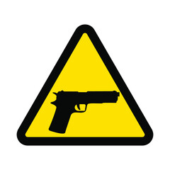 Gun,warning yellow triangular sign isolated on white background,vector illustration