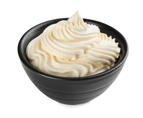 Delicious fresh whipped cream isolated on white