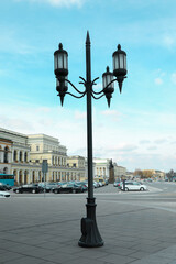 Beautiful old fashioned street light lamp in city