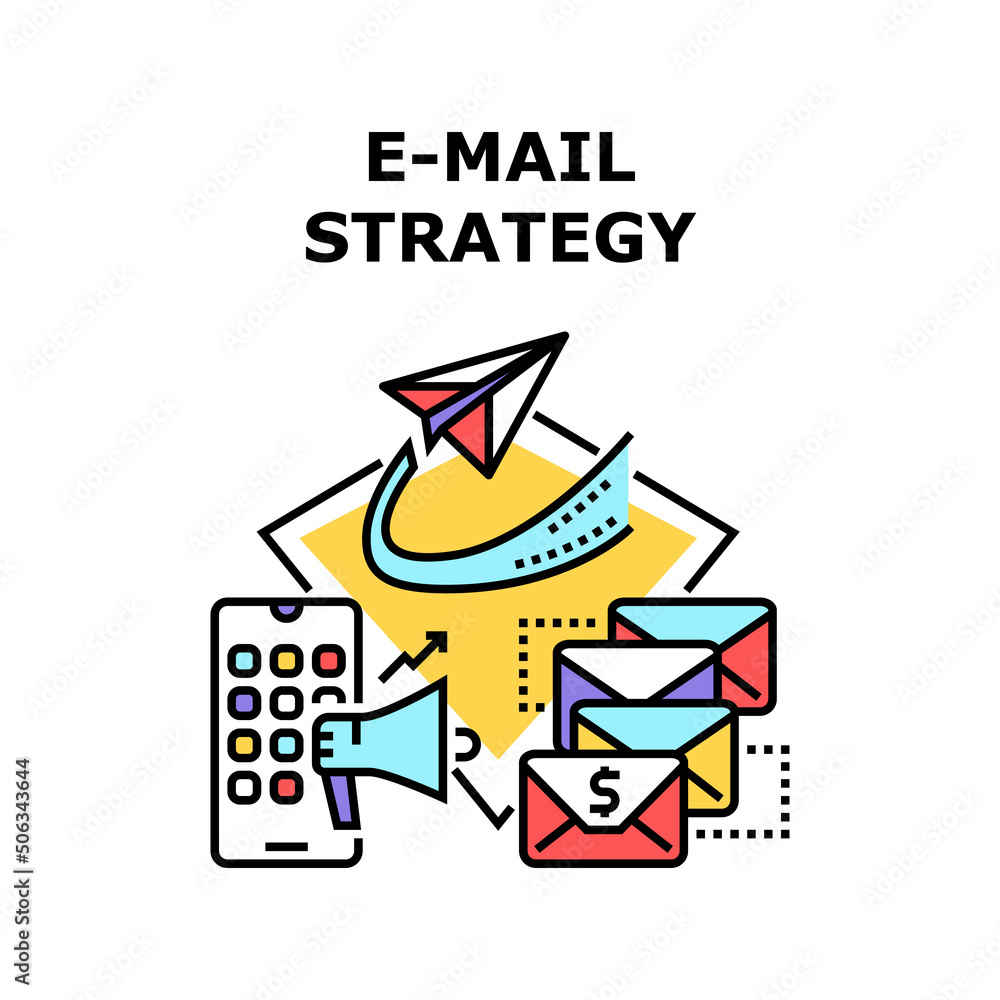 Poster e-mail strategy vector icon concept. e-mail strategy developing marketing manager for searching clie