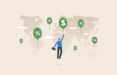 Global inflation crisis, world economics or the global financial crisis had a large impact The bubble bursts.  Inflation balloons with dollar and percent symbols.