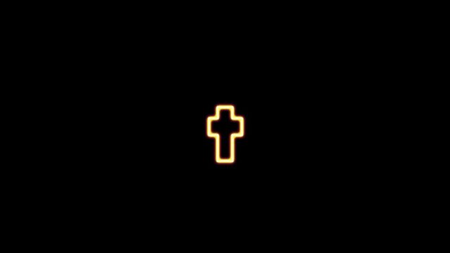 Neon sign of glowing cross symbol Motion graphics background animation.