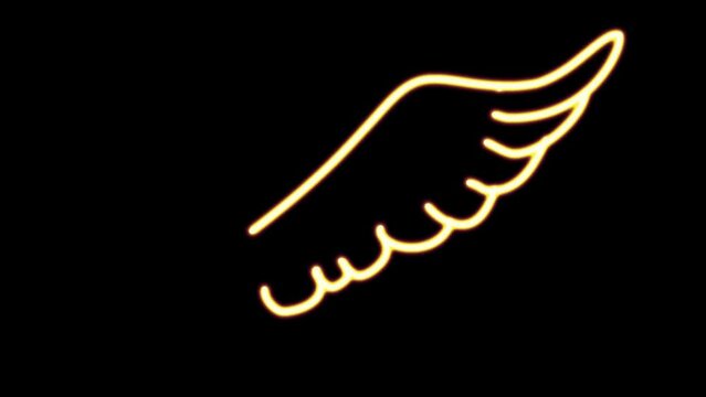 Neon sign of glowing angel wings Motion graphics background movie