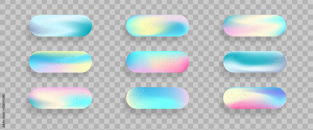 Poster trendy holographic buttons for web design. vector colorful icons set