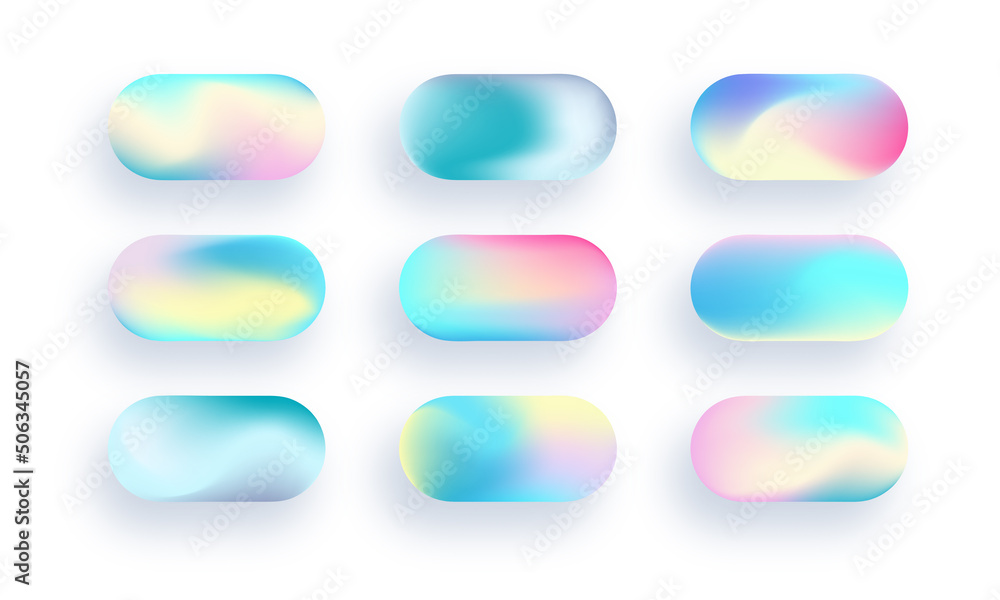 Poster trendy holographic buttons for web design. vector colorful icons set