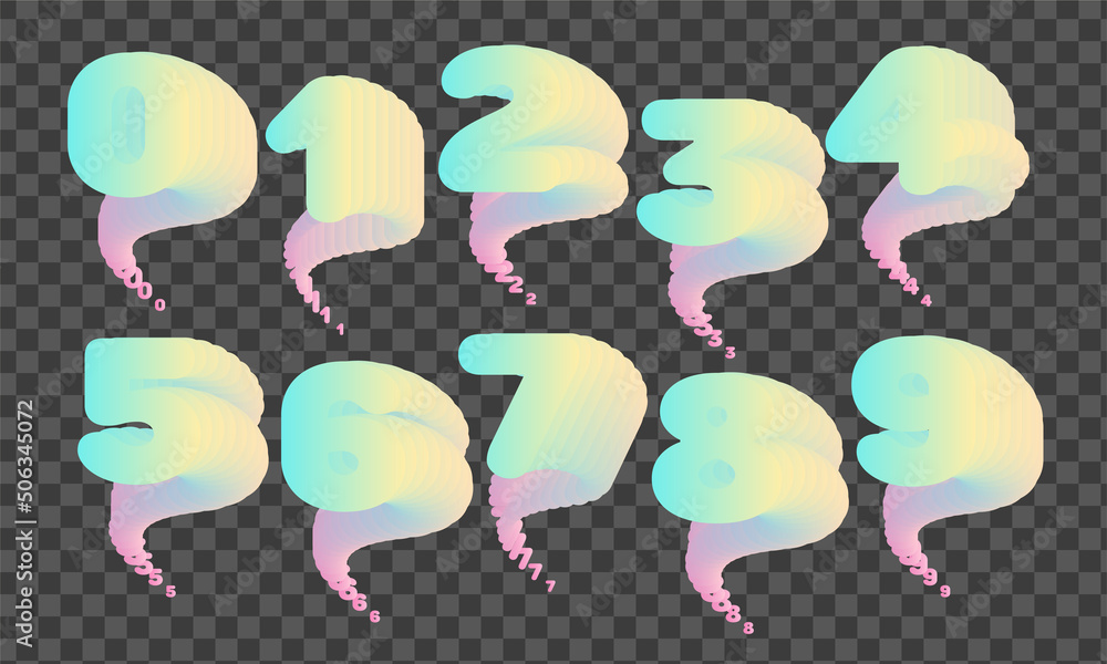 Poster set of colorful blend numbers for marketing design. bullet point 0 to 9 isolated on transparent back