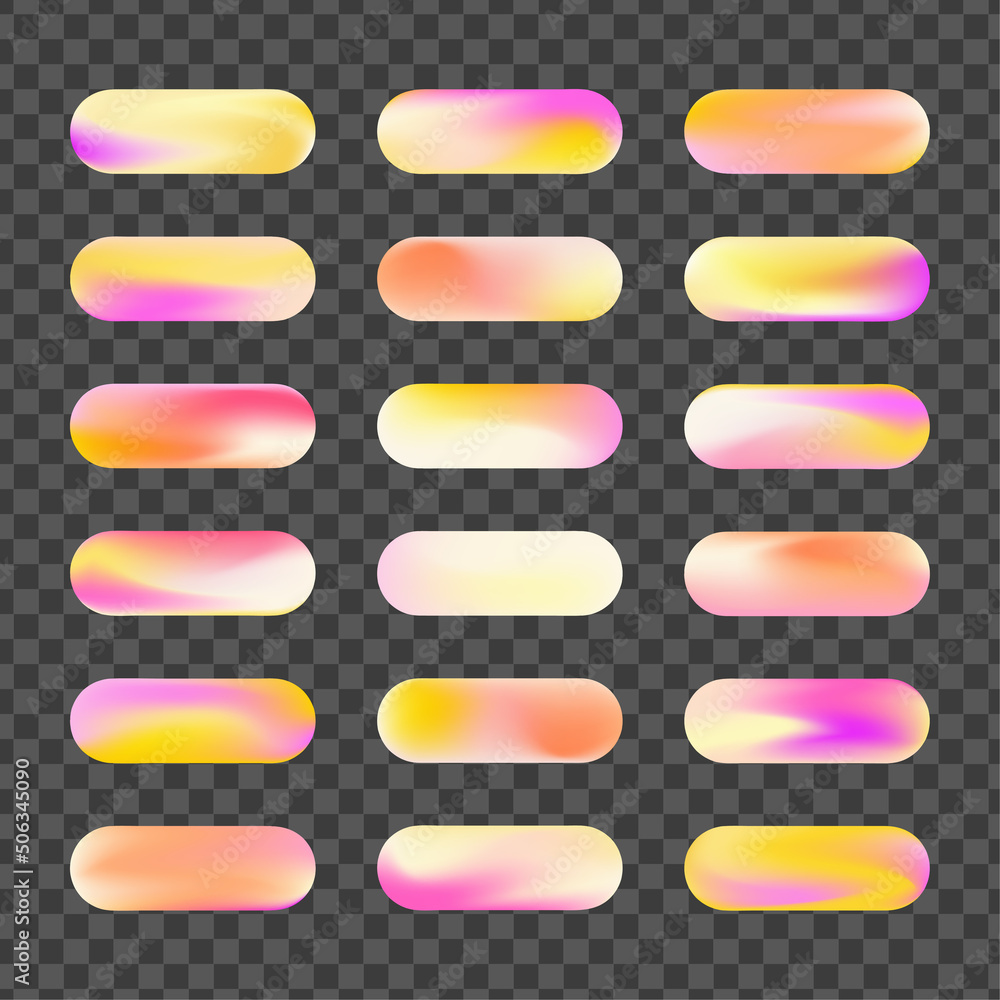 Poster trendy purple and yellow summer gradient buttons for web design. vector colorful icons set