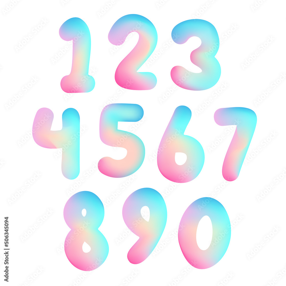 Poster set of color numbers with holographic gradient. vector illustration