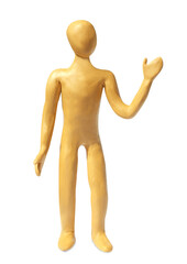 Human figure made of yellow plasticine isolated on white