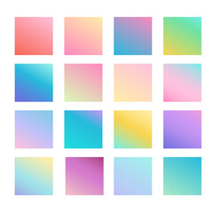 Beautiful summer gradient collection. Multicolor green purple yellow orange pink cyan circle gradients vector set
