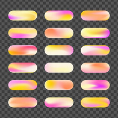 Trendy purple and yellow summer gradient buttons for web design. Vector colorful icons set