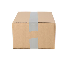 One closed cardboard box isolated on white