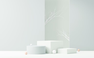 3d render abstract display podium platform for  product presentation and advertising. Minimal scene backdrop with clean design. Vacant pedestal for mock up. Empty stage with pastel color for cosmetic.