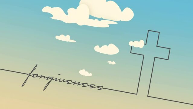 Cross and forgiveness word connected with line
