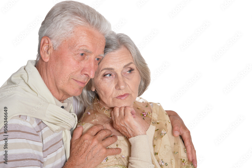 Sticker Portrait of sad senior couple