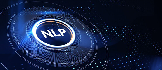 NLP Natural language processing AI Artificial intelligence. 3d illustration - obrazy, fototapety, plakaty