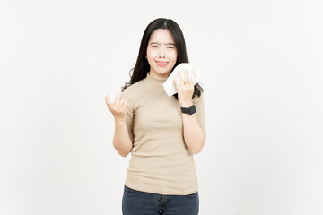 Fototapeta premium Holding Tissue and Cry Of Beautiful Asian Woman Isolated On White Background