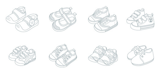 Baby shoes ,Children's shoes outline ornament set - obrazy, fototapety, plakaty