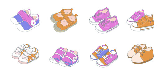 Baby shoes ,Children's shoes ornament set - obrazy, fototapety, plakaty
