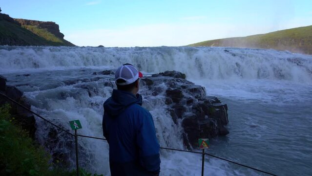 Beautiful cinematic view of Iceland Gullfoss waterfall in the Golden Circule