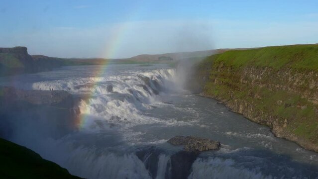 Beautiful cinematic view of Iceland Gullfoss waterfall in the Golden Circule