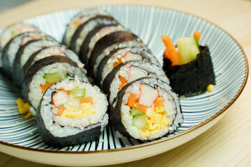 Kimbap, one of Korea's most popular snacks.Korean Seaweed Rice Rolls.