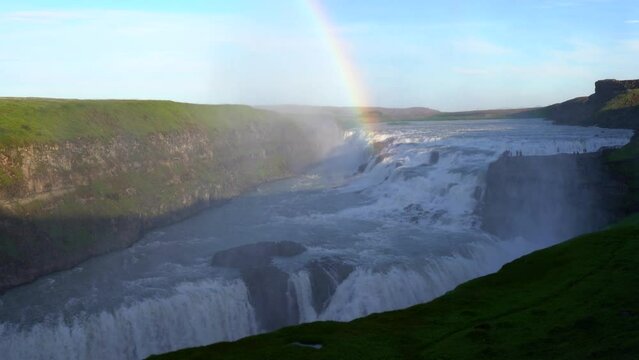 Beautiful cinematic view of Iceland Gullfoss waterfall in the Golden Circule