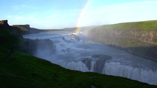 Beautiful cinematic view of Iceland Gullfoss waterfall in the Golden Circule