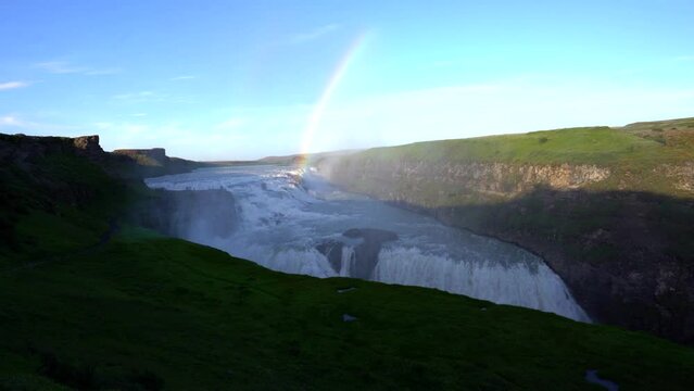 Beautiful cinematic view of Iceland Gullfoss waterfall in the Golden Circule