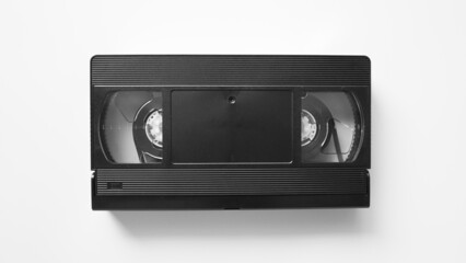 VHS tape front side. Video Home System tape cassette on white background.